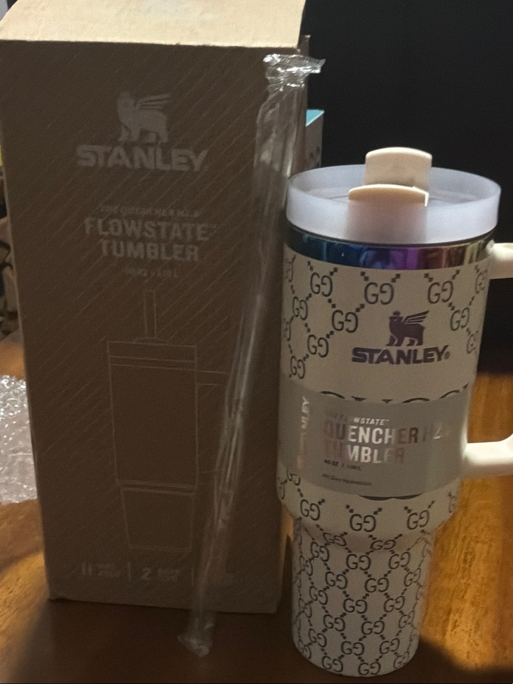 Stanley White Tumbler with Iridescent Trim